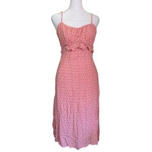 Milkmaid Floral Ruffle Pink Midi Slip Dress Small Femme Romantic Sundress Party